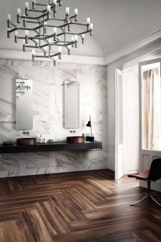 Agatha O | #bathrooms on cover | #treverkchic | #evolutionmarble #calacatta | #marazzi adv campaign 2014 | photo #andreaferrari | styling #stefaniavasques | #wood inspiration | #marble inspiration | #floor tiles | #wall tiles