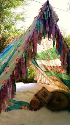 Boho tent glamping teepee vintage scarves Gypsy hippie patchwork bed canopy Wedding curtain photo prop festival Bohemian Shabby Chic hippy