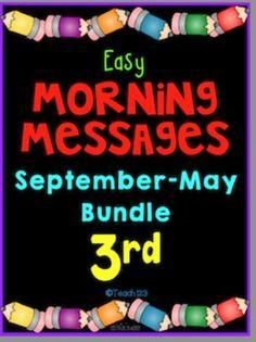 
                    
                        Morning Message: Year Bundle - 3rd Grade:  Save time and review skills with these morning messages. These work great for emergency sub plans or those days when you get pulled from class for a last minute meeting. Answers are included so you could also set this up as a self-checking writing center.  Common Core Standards: RF.3.3, RF.3.4, and L.3.2 #Phonics #Spelling #BellWork paid
                    
                