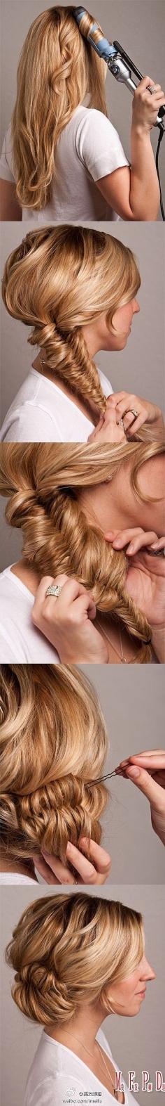 #wedding #hair #golden #fishtail #braid #updo