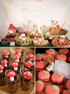 acorn green tea macarons and hedgehog meringues! Woodland Creatures & Little Red Riding Hood Birthday Party