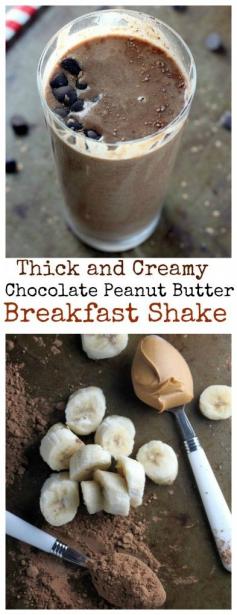 Thick and Creamy Chocolate Peanut Butter Breakfast Shake - you've got to try this decadent yet healthy chocolate shake! Perfect for a quick breakfast!