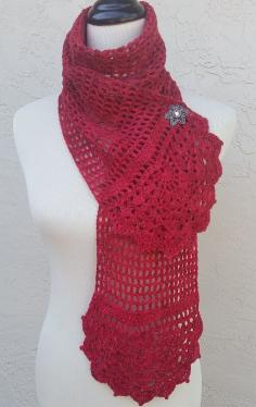 
                        
                            RED Crocheted Scarf with gift PIN Lace and by aHugAroundTheNeck
                        
                    