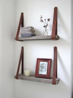 Pallet shelves with leather straps