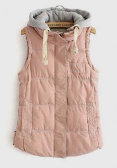 Pink Zipper Collar with Grey Hoodie - vest of heavy cotton
