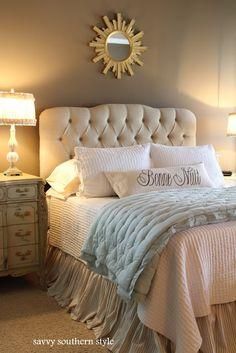 
                    
                        Savvy Southern Style: The Master Bedroom, oatmeal linen headboard from Home Decorators
                    
                