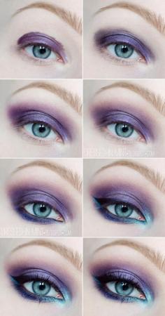 Beautiful pastel violet eye makeup tutorial for blue eyes.