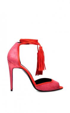 Majorelle Pink Fringe Heeled Sandals by Pierre Hardy Now Available on Moda Operandi