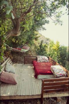 Outdoor Living ~ Adult treehouse.  Create a sleeping/ dreaming/ reading platform high in the trees.