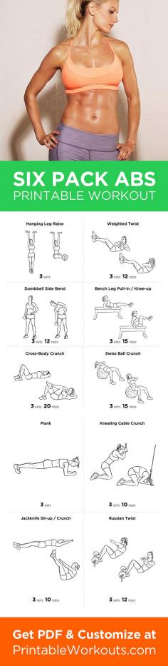 Want to get that perfect six pack? Try this comprehensive abdominal gym workout routine that will hit your upper and lower abs as well as obliques for a perfectly toned core: Six Pack Abs Core Strength Workout Routine for Men and Women Printable Workout by @WorkoutLabs