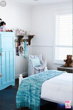 Homes: By the seaside. “I’m always happy to add extra details, like the timber panelling along the walls – just as long as it’s white!” ~ Kelly - clipped from page 67 of Home Beautiful, Feb 2014 issue by the Netpage app.
