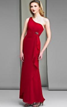 Cheap Simple/Elegant Trumpet Empire Floor Length Red One Shoulder Bridesmaid Dress