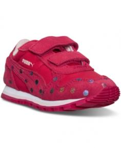 Have them pounce into action with the Puma Kids ST Runner Dotfetti V!Synthetic upper with suede overlay. Low to the ground construction. Hook-and-loop closure for a secure fit. Padded collar provides stability and cushioning. Breathable synthetic lining keeps your little one's feet feeling fresh and clean. Padded synthetic insole for a good in shoe feel. Perforations at side provide ventilation. Synthetic sole. Imported. Measurements: Weight: 4 ozProduct measurements were taken using size 9 Toddler, width M. Please note that measurements may vary by size.