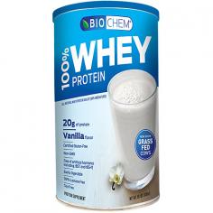 Country Life - Biochem 100% Whey Protein Powder Vanilla - 14.9 oz. (424.4 g) Biochem's 100% Whey Protein contains 100% pure Ultra-Filtered/Micro-Filtered (UF/MF) Whey Protein Isolate, the finest quality and most easily assimilated whey protein isolate on the market. The Micro-Filtration method isolates the natural whey proteins in a highly concentrated form without fat. This process leaves 99% of the peptides undamaged and undenatured. Biochem's 100% Whey Protein is free of artificial hormones including rBST and rBGH. 100% Whey Protein is rich in the highly bioactive fractions glycomacropeptide and beta-lactoglobulin, immunoglobulin, glycopeptides and lactoferrin, plus amino acids that support muscle tissue. Sweetened with organic evaporated cane juice syrup. Provides high levels of branched-chain amino and glutamic acids, plus a perfect ratio of other amino acids. Typical Amino Acid Profile Amino Acid g/serving Amino Acid g/serving Amino Acid g/serving Aspartic Acid 2.22 Valine 1.18 Lysine 1.71 Threonine 1.49 Isoleucine 1.32 Arginine 0.39 Serine 0.92 Leucine 1.98 Proline 1.23 Glutamic Acid 3.03 Tyrosine 0.48 Cystine 0.46 Glycine 0.37 Phenylalanine* 0.57 Methionine 0.39 Alanine 1.14 Histidine 0.24 Trytophan* 0.17 * Phenylalanine and Tryptophan are not added to this product; thay are naturally occurring in the whey. Wheat & Gluten Free 20 g Protein per serving Free of artificial hormones Fat Free & 99% Lactose Free Mixes Easily Biochem Sport & FitnessSports and fitness have become an American way of life. From the serious bodybuilder to the weekend warrior, Americans have turned their energy toward individual peak performance. Each product within the BIOCHEM Sports and Fitness System is unique, nutritionally balanced, and has been carefully formulated to target the right enzymatic systems within the body so that each individual can achieve maximum performance.