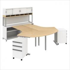 BBF - Computer Desks - MOM016AC - Contemporary open architecture design fosters teamwork. BBF Momentum enables, supports and inspires creativity. It's modular furniture in step with today's evolving office environments. Get room to spare plus adaptability to any office or team size. Dog Leg Right and Left Desks in 2-person Configuration work anywhere. Long on style while modest in cost, it's easily reconfigurable. Metal support bar helps ensure structural rigidity. Two 24H Open Storage cases, each with one full-width, fully adjustable shelf, hold books, reference materials and odd-size manuals. Two 3-Drawer Mobile Pedestals each have two Ã&frac14; extension box drawers and one file drawer for legal- letter- or A4-size files. Full-extension ball-bearing slides make it easy to reach the back of all drawers. 72W Overhead w/Doors includes open work-in-process compartments for organizing papers. Durable Thermally Fused Laminatefinish on all work surfaces resists stains and scratches. Includes BBF Limited Life Time warranty. Constructed of 100% thermally fused laminate for durability and superior resistance to scratches and stains Bundle includes: 2-Person Teaming Workstation with 72W Hutch, (2) 24H Open Storage, (2) Mobile PedestalsFeatures 4 box drawers utilizing 3/4 extension slides and 2 file drawers on full extension slides. Mobile pedestals come with two locking casters and two swivel casters Easy to configure and reconfigure, build on as your needs change Meets ANSI/BIFMA standards for safety and performance in place at time of manufacture Commercial quality backed by Limited Lifetime WarrantyAmerican Made