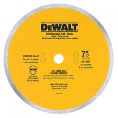 7" x .060" Ceramic Tile Blade WetThe DeWalt 7" x .060" ceramic tile blade wet is an extremely durable and useful attachment. Use this to increase your efficiency and decrease your work time. Superior build quality means you will be using this bit for years with minimal wear and tear. A must have for any professional or do-it-yourselfer. Features: Extended performance diamond matrix provides long life and enhanced material cutting Continuous rim design provides chip free cutting in all types of tileXP2 and XP4 blades designed specifically for high power tile saws, allowing quick, free, low heat, and straight cuttingXP2 and XP3 blades with laser cut expansion slots eliminate blade warping due to heat build-upPremium XP2 and XP4 cutting matrix means XP2 gives 2 x s the life of standard blades, XP4 gives 4x s the life of standard blades Specifications: Diameter: 7"Edge Thickness: .060"Arbor Size: 5/8"Segment Height: 6.5 mmApplication: Ceramic TileApplication: WetMax rpm: 8700DEWALT is firmly committed to being the best in the business, and this commitment to being number one extends to everything they do, from product design and engineering to manufacturing and service.