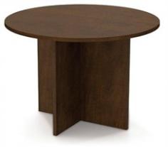 Dimensions: 42 diam. x 30.375H inches. Round meeting table seats 4. Engineered wood construction with melamine top. Stable, stylish X-pattern legs with levelers. Deep brown Chocolate finish. 10 year warranty. Rich strong and ready to work the Bestar 42 in. Round Meeting Table - Chocolate is a perfect fit for your office. This 42-inch-wide table comfortably seats four co-workers with plenty of elbow room so you can get down to business. The smooth tabletop is a full one-inch thick for strength with a hard commercial-grade melamine veneer that resists scratches and stains and cleans up with an easy wipe. The handsome wood pattern has a deep brown Chocolate finish that fits any office decor. Stable X-pattern legs look great and have individual levelers to prevent wobbling - perfect for meetings work spaces or employee lounges. Meets or exceeds AINSI/BIFMA standards. Assembles easily. It's strong dark and handsome. About BestarEstablished in 1948 and based in Canada Bestar is a third-generation family business involved in the design manufacturing and distribution of a wide range of ready-to-assemble furniture and furniture components. Bestar's mission is to create produce and distribute mid- to high-end ready-to-assemble furniture for home offices small commercial offices and home entertainment. Bestar offers a combination of price quality and service that exceeds the expectations of customers and consumers.