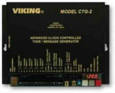 Viking advanced clock controlled tone/message generator - Designed to provide accurately timed tones and/or messages over existing paging system - Provides a cost effective way of signalling school period changes factory shifts breaks lunch periods etc. - 4 programmable trigger inputs which are ideal for triggering emergency alert tones/messages to indicate fire evacuation severe weather lock down all clear or can be used in store castor applications for customer service required announcements etc. - Comes equipped with up to 6 minutes of CD quality WAV file audio storage for up to 14 different tone/messages - Factory loaded with common school business and factory tones but can be programmed with your custom tones/messages or updated from the list of WAV files from the Viking website - Programmable with up to 14 schedules and up to 1000 events allowing for the programming of an entire year or multiple years of schedules in advance - Automatic daylight saving time and leap year correction - Programmable atomic clock synchronization - USB PC programming software included - Non-volatile memory with 4 hour clock back up - Factory loaded with school and factory tones - Remote phone programming for on/off and schedule change - Page trigger outputs (12VDC and DPDT relay) - Programmable auxiliary relay contacts (DPDT) - 24 hour digital clock displays hours and minutes - One mono line level pre-amp input and two audio outputs - Built-in 2 watt mono audio amplifier - Master volume control - Programmable volume control per tone/ message - Time base selection: atomic clock 50/60Hz or internal - Programmable message repeat count for trigger inputs - RS485 clock SYNC terminals for future remote clock control - Paging Amplifier Output: 2 watts - powers up to (3) 8 ohm or (16) 45 ohm speakers - Sound Pressure: 100 dB @ 1 meter (