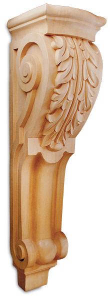 The Fluted Acanthus Corbels combine vertical flutes with acanthus relief and classic scrolls on the sides. These hand carved-corbels are available in X-Large and Large sizes and are made of Lindenwood, a versatile wood species. The corbels are perfect for wall applications, cabinetry, furniture skirts, ceiling decoration, mantels, pilasters, range hoods and other architectural elements.