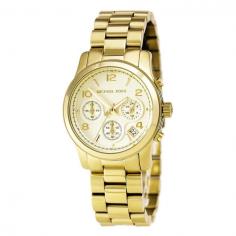 Michael Kors Yellow Golden Midsized Chronograph WatchDetailsGolden bracelet; width, 20mm. Golden oversized case; camera detailing. Case, 38mm x 32mm. Golden brushed dial with gold accents; dial opening, 32mm. Three-eye chronograph; date window. Golden "12", "2", "4", "8", and "10" markers and logo. Three-hand movement. Hardened mineral crystal. Water resistant. Two-year international warranty. Imported. Designer About Michael Kors: Michael Kors founded his self-named label in 1981 and later also served as designer and then creative director at French house Celine. His luxurious take on American sportswear and showstopping evening gowns have earned him not only red-carpet fans but also multiple awards from the CFDA, among other fashion institutions. His collection includes apparel for both men and women, as well as accessories and fragrances.