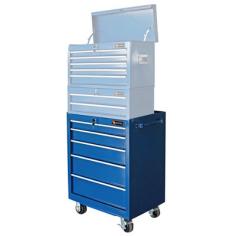 Double-wall steel construction. 5 ball-bearing slide drawers. 26.6W x 18.1D x 36.6H inches. Catch-and-hold safety drawer system. Powder-coat scratch-resistant finish. You invest a lot of money in your tools, so why not take care of them? The Excel 5 Drawer Blue Roller Tool Cabinet is a convenient and durable way to organize and store your entire tool collection, creating a home base for those things you use most often. This chest is constructed of durable double-wall steel and has five drawers, each with 55-pound ball bearing drawer slides for smooth operation. Catch-and-hold systems keep the drawers from opening accidentally, a bonus when you're wheeling the chest between work areas using the attached 4 x 2-inch casters (two fixed, two swivel casters with locks).Open the drawers to discover tons of storage space, complete with pre-cut oil- and moisture-resistant drawer liners. This chest also features a tubular side drawer handle, powder coat paint finish for scratch and chemical resistance, and a security lock with two keys. The two large drawers measure 22.5W x 16.2D x 6.8H inches. Other drawers measure 22.5W x 16.2D inches, with heights of 3.8 inches, 2.8 inches, and 4.8 inches. Total unit measures 26.6W x 18.1D x 31H inches (36.3H inches including casters). Weighs 71 pounds. About Excel International Inc. Excel International Inc. has been in the business of designing and manufacturing high-quality tool storage systems since 2003, and they've so far serviced a dozen prestigious OEM and ODM customers worldwide. Their product line includes portable toolboxes, tool chests, tool carts and workstations, etc. The Excel factory is near Shanghai, China, and they have a service center in the United States.