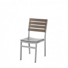 SOUR1120 Features Extra thick 2mm rustproof powder coated auminum chairs are very durable and stackable Dura wood (synthetic wood) has been through rigorous laboratory testing including 3000 hours of direct UV exposure Designed to commercial specifications for resorts, hotels and the discerning homeowner. Ideal for indoor or outdoor patios, restaurants, cafes, weddings or for any gathering. Vienna collection Style: Contemporary Frame Material: Wood Dimensions Overall Height - Top to Bottom: 35" Overall Width - Side to Side: 22" Overall Depth - Front to Back: 22