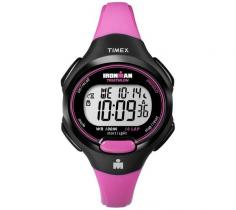 This stylish digital watch from Timex features a 10-lap counter, a chronograph design with a digital day and date display and an INDIGLO night light. A black and pink case with a pink strap completes the look of this watch. Case: Black resin with pink accents Caseback: Stainless steel snap-down Dial: Digital Calendar: Date and day display at 12 o'clock Chronograph, countdown timer, lap counter, alarm, INDIGLO night-light Strap: Pink resin Clasp: Tang buckle Crystal: Plastic Movement: Quartz Water resistance: 10 ATM/100 meters/330 feet Case measurements: 34mm diameter x 12mm thick Strap measurements: 12mm wide x 190mm long Box measurements: 2.5 inches wide x 3.5 inches long x 3 inches high Model: T5K5259J All measurements are approximate and may vary slightly from the listed dimensions. Women's watch bands can be sized to fit 6.5-inch to 7.5-inch wrists. Click here to view our Watch Sizing Guide. This item cannot be shipped to a PO Box.