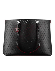 Large tote, perforated grained calfskin-black & burgundy lining - CHANEL