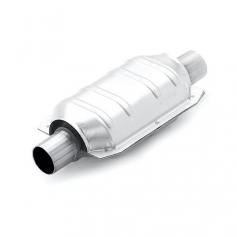 Catalytic Converter 94100 Series Short Oval; OBDII Compliant Universal Catalytic Converter 94100 Series Short Oval; OBDII Compliant Universal Catalytic Converter; 2.5 in. In/Out; 4 in. Tall; 6.5 in. Wide; 9 in. Body/13 in. Overall Length; 49 State; FEATURES: A Shorter Version Of The 94000 Series w/Matching Coverage MagnaFlow Performance Exhaust got its start as a natural extension of Car Sound Exhaust Systems, Inc, our parent company, that specializes in superior catalytic converter technology. Car Sound Exhaust Systems, Inc. has spent 25 years earning a reputation as a market leader around the world. Today, we at Car Sound/MagnaFlow are extremely proud of this and stake our 25 years of experience and reputation on each and every one of our products. Each new product we develop is personally evaluated by me and tested by our team of designers and engineers, then field tested to ensure that these products meet our stringent quality and performance standards. On May 18, 2000 Car Sound/MagnaFlow Performance Exhaust was awarded the ISO-9001 certificate. ISO-9001 is an international quality standard created by the International Organization for Standardization to define quality management and manufacturing systems. It has 20 specific design, material, and process requirements that help MagnaFlow/Car Sound ensure customer satisfaction with our products and services. ISO-9001 certified companies are re-audited every six months to ensure that quality standards are maintained. Together, we stand united in our passion to deliver the best performing, most durable and capable exhaust components in the world. As we go forward, you'll slowly start to witness a change as we segue fully into the MagnaFlow Performance Exhaust brand identity, a name that has achieved global recognition. This change will simply help people from both sides of our business understand that high quality and high performance is part of our mantra and. it's in our name.