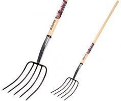 Truper 30314 Tru Pro 54-Inch Manure Fork 5-Tine Ash Handle: Truper 30314 BPJ-5E Tru Pro Manure Fork 5-Tine Ash Handle 54-Inch. 47-inch Professional Grade Premium North American White Ash handle. White Ash handles give optimum ratio of resistance and flexibility. One piece forged head is designed to be stronger. For Commercial Industrial use; AG Dairy Farm ranch for a lifetime of use. Tru Pro The Contractors Choice for professional use. Truper has been in the hand tool manufacturing business for over 40-year and is by far the largest Mexican company in its field. Truper relies on the most advanced modern and efficient technology to guarantee the optimum quality and value of its products and demanding service needs of the companys global customers. Tru Pro is a premium line true to the specs of contractor-grade tools. The unit is also geared at the consumer who wishes to step up to high-end tools. Best Value at the top end of the market. Tru-Pro products features the heaviest gauge heads available tab sockets or steel collars along with a select choice of white ashwood handles for the optimum ratio of resistance and flexibility. A Premium Line True To The Specs Of Contractor Grade Tools Yet Geared For The Consumer. Manure Fork 4 Tines. Ash Handle.