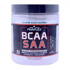 Sport Performance. Improve Physical Stamina. Strength + Recovery. Amino Acid Matrix. Built with INSTANTIZED BRANCHED CHAIN AMINO ACIDS (BCAAs) and Genuine SILK AMINO ACIDS (SAAs) BCAA + SAA combines two of the most influential and exciting ingredients into one essential, complete, and all-encompassing sports supplement. Designed to fuel and support MUSCLES, BCAA + SAA works to increase muscle strength, aid in muscle recovery, and improve physical stamina. Whether you train, cross fit, grapple, hot yoga, run, or cycle, BCAA + SAA was designed for YOU AND YOUR MUSCLES. Use BCAA + SAA regularly to assist in building muscle, recovering sore muscles, and actually increasing muscle glycogen (fuel) which in turn increases muscle endurance. FINAFLEX BCAA + SAA delivers the results you have been looking for in a sports supplement.
