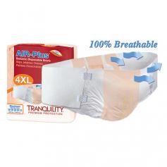 This Disposable Brief Is 100% Breathable. Each Portion Of The Brief Allows Air To Circulate Next To The Skin. The Stretchy Side Panels And Peach Core Have Microscopic Pores That Allow The Moisture Vapor Coming From Body Transpiration To Escape And Is Also Treated With Tq-A/P (Tranquilitys Antimicrobial And Antifungal Protection) To Control The Growth Of Bacteria And Fungi That Cause Odor And Other Negative Effects. Maximum Sizing Is Provided As Side Panels Extend To A Circumference Of 106 Following Body Contours With Firm Support. The Fuller, Higher Coverage In The Front And Rear Of The Product Assures A Better Fit. The Soft, Cloth-Like Outer Layer Is Gentle Against Sensitive Skin And Micro-Hook Closure Tabs Enable Repositioning And Multiple Openings While Still Fastening The Brief Securely. The Peach Mat Absorbent Core Controls Odor And Holds Over A Quart Of Liquid For Maximum Protection. Kufguards (Inner Leg Cuffs) Provide Leakage/Bowel Containment. Each Brief Has A Dual Wetness Indicator That Turns From Yellow To Blue Identifying The Presence Of Moisture. Elastic Leg Gathers Provide A Comfortable Fit. Latex-Free. Sizing: 70-106. Capacity: 34.0 Oz.