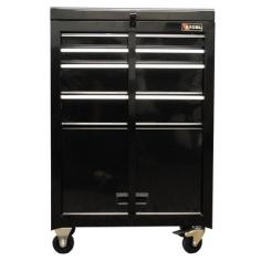 The Excel 4 Drawer Roller Tool Chest is an easy and dependable way to add serious versatility to your workspace. Four BBS drawers hold supplies and equipment of all different sizes, and a large hinged compartment holds larger tools securely. The top chest can also be stored in the bottom cabinet for convenient transportation. The whole unit is painted in black powder-coat paint for chemical- and scratch-resistance. Let this all-steel cabinet help you get the job done. About Excel International Inc. Excel International Inc. has been in the business of designing and manufacturing high-quality tool storage systems since 2003, and they've so far serviced a dozen prestigious OEM and ODM customers worldwide. Their product line includes portable toolboxes, tool chests, tool carts and workstations, etc. The Excel factory is near Shanghai, China, and they have a service center in the United States. Four drawers with ball-bearing slide Mounted on rolling casters for mobility Large hinged compartment storage Powder-coat paint for durability Dimensions: 22W x 12D x 34.5 inches