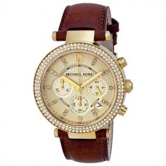 offers these updated leathers. These ready to wear styles feature details and elements from the Michael Kors handbag collection. Featuring ultra feminine detail of a light champagne coloured dial and crystal embellishments. Comes with a signature Michael Kors presentation box. Watches, Women, Leather, 100 metres water resistant, 2 year guarantee.