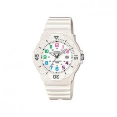 Find watches at Target.com! Be on time in style with the casio women's white dive watch. Water-resistant up to 100m, this dive watch works well in wet conditions. Youll be able to keep an eye on the time easily because the numerals, in a rainbow of colors, pop among the luxurious white face and band of this reliable casio timepiece. The quartz clock movement and convenient second hand allow you to count the seconds and the day function ensures youll always know the date. Take it on and off with the buckle closure. 1 lithium battery included.