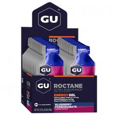 With an advanced formula, GU Roctane Energy Gel amplifies the original GU Energy Gel's recipe and adds new ingredients to further boost your performance in sustained, high-intensity efforts. Simple, fast and more effective than ever. 100 calories per pack. Original GU's superior mix of complex and simple carbohydrates providing quick and sustained energy, electrolytes for replenishment and caffeine to tap more power and diminish pain. An increased amount of histidine, an essential amino acid, acts as a buffer and slows the energy-sapping lactic acid build-up in muscles. Higher levels of citrates (potassium citrate, sodium citrate, and citric acid) help speed the conversion of carbohydrates into energy molecules and, like histidine, help mitigate acid build-up. More of the branched chain amino acids (BCAAs) leucine, valine and isoleucine serve as another fuel source, aid in recovery and help maintain mental focus and reduce fatigue by limiting the central nervous system's production of serotonin. Adding a new ingredient, the amino acid complex Ornithine Alpha-Ketoglutarate (OKG), limits the body's tendency to break down muscle protein tissue during extremely hard training and racing days. OKG keeps you going longer and promotes a speedier recovery. Energize, Sustain, Recover - GU's formula for success. GU Roctane Energy Gel packs 100 calories into every packet. 100 calories is an ideal serving size to suck down 15 minutes before training or racing in order to top off your electrolyte and glucose stores, followed by one every 30-45 minutes along the way, washed down with a few sips of fluid. For optimum results, always drink at least 24-30 ounces of fluid per hour during training and racing. Exact GU Roctane intake depends on the intensity of your pursuit and your body weight and fitness level. The fitter you are and the more efficient your metabolism, the more GU Roctane you can eat each hour, up to approximately 340 calories every 60 minutes. Gu Roctane Energy Gel is kosher and gluten free.