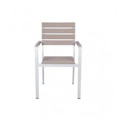 Features- These Extra thick 2mm- Rustproof Powder Coated Aluminum chairs are very durable and stackable- Dura Wood Synthetic Wood has been through rigorous laboratory testing including 3000 hours of direct UV exposure- Designed to commercial specifications for resorts, hotels and the discerning homeowner- They are manufactured for commercial use in high traffic areas- Ideal for indoor or outdoor patios, restaurants, cafes, weddings or for any gathering- Vienna Arm Chair- Frame - Aluminum- Seat Back - Dura Wood- Armrest - Dura Wood- Aluminum Slats Color - Espresso- Dimensions - 22 in- x 22 in- x 35 in- SKU: SRCT106