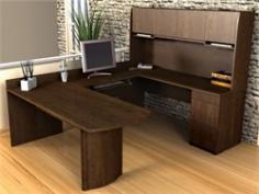 Durable 1-inch, commercial-grade work surface. Overall dimensions: 71.1L x 92.7W x 65.8H inches. Thermofused melamine work surface that resists scratches, stains, and burns. Shock-resistant PVC edge-banding for durability. Dark, contemporary chocolate finish. U-shaped desk surrounds you in functional work space. Keyboard shelf on smooth ball-bearing slides. Pedestal with 1 utility and 2 file drawers for letter or legal files. 2 locks secure all drawers. Hutch features 4 cabinets with small shelves underneath. Reversible to suit the needs of right- or left-handed workers. Rubber strip for wire management. 5-year manufacturer warranty. Made in North America. Dark and modern in an elegant chocolate brown finish the Bestar Executive U-Shape Computer Desk-Chocolate adds style and functionality to your office. The incredibly durable commercial-grade laminate construction resists dings and scratches and each surface is protected from bumps by PVC edging. The U-shape surrounds you in functional surface area and is completely reversible meaning it will adapt to any office configuration or to suit the preferences of left- or right-handed workers. Host meetings across the large front table then spin to do computer work along the bridge with a smooth-rolling keyboard shelf; a rubber strip keeps your cords organized and out of sight. The back desk is great for paperwork or sorting and includes several handy storage spots. The hutch has four cabinets that reduce clutter by providing concealed storage and short shelves underneath keep important papers or files right at hand but off your desk surface. The bottom pedestal has a utility drawer for your office supplies and two file drawers that accept legal- or letter-size files. Two keys lock all the drawers for extra security in the workplace. About BestarEstablished in 1948 and based in Canada Bestar is a third-generation family business involved in the design manufacturing and distribution of a wide range of ready-to-assemble furniture and furniture components. Bestar's mission is to create produce and distribute mid- to high-end ready-to-assemble furniture for home offices small commercial offices and home entertainment. Bestar offers a combination of price quality and service that exceeds the expectations of customers and consumers.