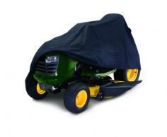 This deluxe cover offers your tractor heavy-duty protection against sun and UV damage, bad weather, dirt, birds, and tree sap. Dual air vents let air circulate and help prevent ballooning in wind. The interior lining protects machinery from scratches. The EasyOn side handles make snugging down a snap and the split back allows fast fitting and easy access after installation. Features a WipeClean reinforced mower deck. The heavy-duty fabric won't shrink or stretch while the elastic shock cord in the bottom hem creates a quick, custom fit. The fabric is coated for maximum water resistance and repellency. An integrated muffler heat shield and handy integrated storage bag are included.