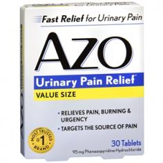 Amerifit Nutrition AZO Standard Urinary Pain Relief Description: Fast Relief For Urinary Discomfort #1 Urinary Pain Reliever Phenazopyridine Hydrochloride in each Tablet - 95 mg To relieve UTI symptoms, trust AZO STANDARD, the #1 pharmacist-recommended brand. Get fast over-the-counter relief of UTI symptoms with AZO Standard. Provides fast OTC relief of urinary pain, burning, urgency, and frequency Specially formulated to go directly to the site of discomfort and provides relief right where it hurts, unlike general pain relievers Contains Phenazopyridine Hydrochloride, the #1 ingredient prescribed by doctors and recommended by pharmacists specifically for urinary discomfort - That's something that general pain relievers with acetaminophen or ibuprofen do not contain. Disclaimer These statements have not been evaluated by the FDA. These products are not intended to diagnose, treat, cure, or prevent any disease. Product Features: Amerifit Nutrition AZO Standard Urinary Pain Relief Directions Adults: Take 2 tablets 3 times daily with or after meals as needed. Take with a full glass of water. Children Under 12: Do not use without consulting a doctor. Do not use for more than 2 days (12 tablets) without consulting a doctor. Supplement Facts Serving Size: 1 Tablet Servings Per Container: 30 Amt Per Serving % Daily Value Phenazopyridine Hydrochloride 95 mg * *Daily value not established. Other Ingredients: Microcrystalline cellulose, pregelatinized corn starch, hypromellose, PVP, croscarmellose sodium, polyethylene glycol, carnauba wax and vegetable magnesium stearate. May also contain corn starch. Warnings Ask a doctor before use if you have: Kidney disease Allergies to foods, preservatives or dyes Had a hypersensitive reaction to Phenazopyridine. When using this product: Stomach upset may occur, taking this product with or after meals may reduce stomach upset Your urine will become reddish-orange in color. This is not harmful, but care should be taken to avoid staining clothing or other items. Stop use and ask a doctor if: Your symptoms last for more than 2 days You suspect you are having an adverse reaction to the medication. If you are pregnant or breast feeding, ask a health professional before use. In case of an overdose, get medical help or contact a Poison Control Center right away. Ingredients: Active Ingredient): Phenazopyridine Hydrochloride 95 Mg. InFDandC Blue No. 2, FDandC Red No. 40, Hydroxypropyl Methyl Cellulose, Polysorbate 80, Pregelatinized Starch, Titanium Dioxide. May Also Contain Either: Carnauba Wax, Dextrose, Ethylcellulose, Povidone, Sodium Starch Glycolate, Zinc Stearate; Or: Colloidal Silicon Dioxide, FDandC Yellow No. 6, Lactose Monohydrate, Magnesium Stearate, Microcrystalline Cellulose, Polyethylene Glycol, Talc. (Note: This Product Description Is Informational Only. Always Check The Actual Product Label In Your Possession For The Most Accurate Ingredient Information Before Use. For Any Health.