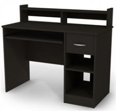 Get Organized With The Axess Small Desk, Black Kids need to stay organized, and the South Shore Axess small desk in black provides an excellent place for crafts, schoolwork and more. Its contemporary style works perfectly in any room, and the sleek black and chocolate-brown finish options fit in well with most decors. Despite its small size, this desk offers more than enough space for a desktop computer. The Axess small desk in black also offers flexible storage options. The shelves and compartments of this piece are set at the perfect height to serve as a computer desk. Alternately, you can use the slide-out drawer to store pens, paper and other supplies. An adjustable shelf, two open shelves and a low-set hutch allow you to set up the desk as needed to stay organized and productive. With this gorgeous yet compact desk from South Shore, you can enjoy quality craftsmanship at a great price.