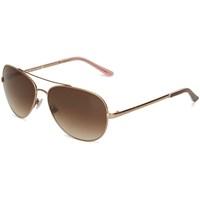 Sleek aviator-style metal frames from Kate Spade. Scratch-resistant plastic gradient lenses provide 100% UV protection. Adjustable clear nose pads for perfect fit and comfort. Signiture logo stamped at each temple. Hardshell case and cleaning clothe included.