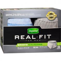 Briefs - For Men - Maximum Absorbency. Cloth-like fabric for underwear like comfort. Looks, fits, and feels like real underwear. S/M: 28-40" waist, 115-190 lbs weight. Finished masculine elastic waistband. Cotton-like fabric. Maximum absorbency. All-around leg elastics. Worry free odor protection. Made in USA from domestic and imported material.