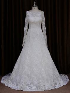 Scoop Neck Ivory Lace Beading Long Sleeve A-line Wedding Dresses