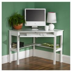 No house is complete in the modern era without a convenient home office. Don't settle for a solution that clutters your home - this contemporary corner desk saves space and adds style. On the top, a circular cord keeper is recessed into the surface near the corner to guide and organize all of your computer cords. The front drawer folds down to reveal a retractable tray that allows you to store your keyboard and mouse dust free and out of sight.