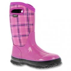 Encourage her love of adventure even in the rain with the Bogs Classic Winter Plaid boot. This warm, waterproof girls' pull-on boot features a rubber and four-way stretch Neoprene upper designed to protect against cold and wetness even in sub-zero temperatures. Handles aid in the on/off process, and AEgis antimicrobial treatment controls odor. The Bogs Classic Winter Plaid waterproof boot has a rugged rubber outsole for traction with self-cleaning design to release mud and snow..