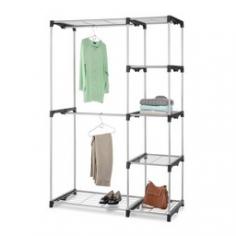 Whitmor Double Rod Freestanding Wardrobe Closet Rack: Whitmor double rod closet, silver/black Double rod closet Whitmor Double Rod Freestanding Closet with steel and resin frame 2 hanging bars 5 wire closet shelves Easy, no tool assembly Whitmor double rod closet, silver/black, measures: 19.29"L x 45.24"W x 68.03"H Silver/black freestanding closet model #6779-3044 Questions about this silver/black freestanding closet or assembly? Call Whitmor toll-free: 1-888-944-8667 About Whitmor Whitmor is a leading supplier of storage, organization, garment care and laundry accessory products. Established in 1946, Whitmor is a fourth generation family owned and operated business based in Southaven, Mississippi. It is Whitmor's commitment to provide its customers with value, innovation, outstanding customer service, high ethical standards and quality products that enable users to simplify and enhance their quality of life. Whitmor's customer service team welcomes the opportunity to speak directly with any purchaser who requires assistance with a product or who simply has any question whatsoever pertaining to a Whitmor product. You may contact Whitmor toll-free at 888-944-8667 or via email at customer service@whitmor.com.