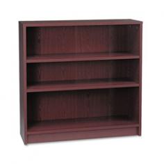 Dimensions: 36W x 11.5D x 36.12H inches Made of durable long-lasting laminated wood Transitional-style bookcase Available in your choice of finishes1 fixed and 2 adjustable shelves with 1.25 in. increments Features 4 adjustable leveling glides. About the HON CompanyHeadquartered in Muscatine Iowa the HON Company is established as a leader in the office furniture industry. The HON Company designs and manufactures products including chairs files panel systems tables and desks. With several national manufacturing facilities the company provides products through a system of dealers and retailers throughout the United States. http://www. biggestbook.com/ As the landscape of today's office and classroom continues to change with new technologies the HON Company has created office furniture teacher stations and student desks that anticipate and adapt to the newest waves of high-tech products. Additionally in an effort to think and act green the HON Company uses less packing material reduces their amount of fabric waste and uses recycled wood from other furniture. Color: Brown.
