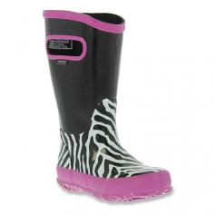 Rainy-day ramblings will take longer when she's wearing the Bogs Rainboot Zebra boot, due to increased puddle splashing. This waterproof, pull-on girls' boot features a whimsically printed natural rubber construction to keep her dry in soggy weather. Side handles make entry a breeze; the Max-Wick lining draws moisture as DuraFresh treatment controls odor. A non-marking, grippy rubber outsole keeps her on her feet.