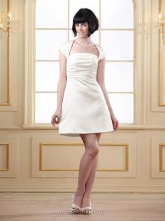 Square Neckline Cap Straps Ruffles Satin Short/Mini Ivory Wedding Dress